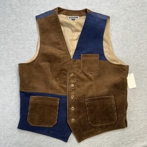 Club Room Waistcoat Vest Men Large Brown Corduroy Colorblock Buckle Back Western